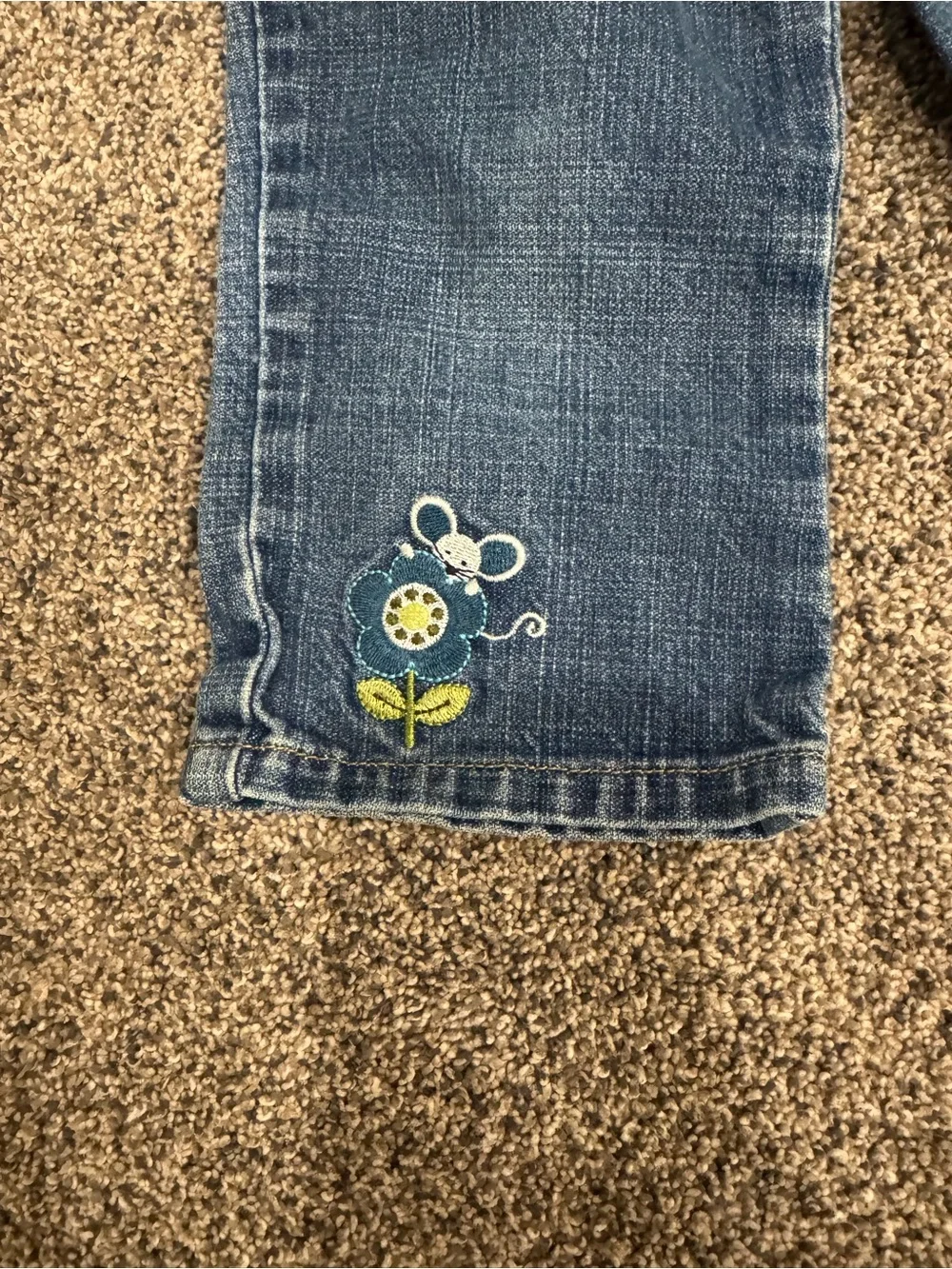 Gymboree y2k Dark Blue Denim Jeans with Mushroom & Flower Embroidery